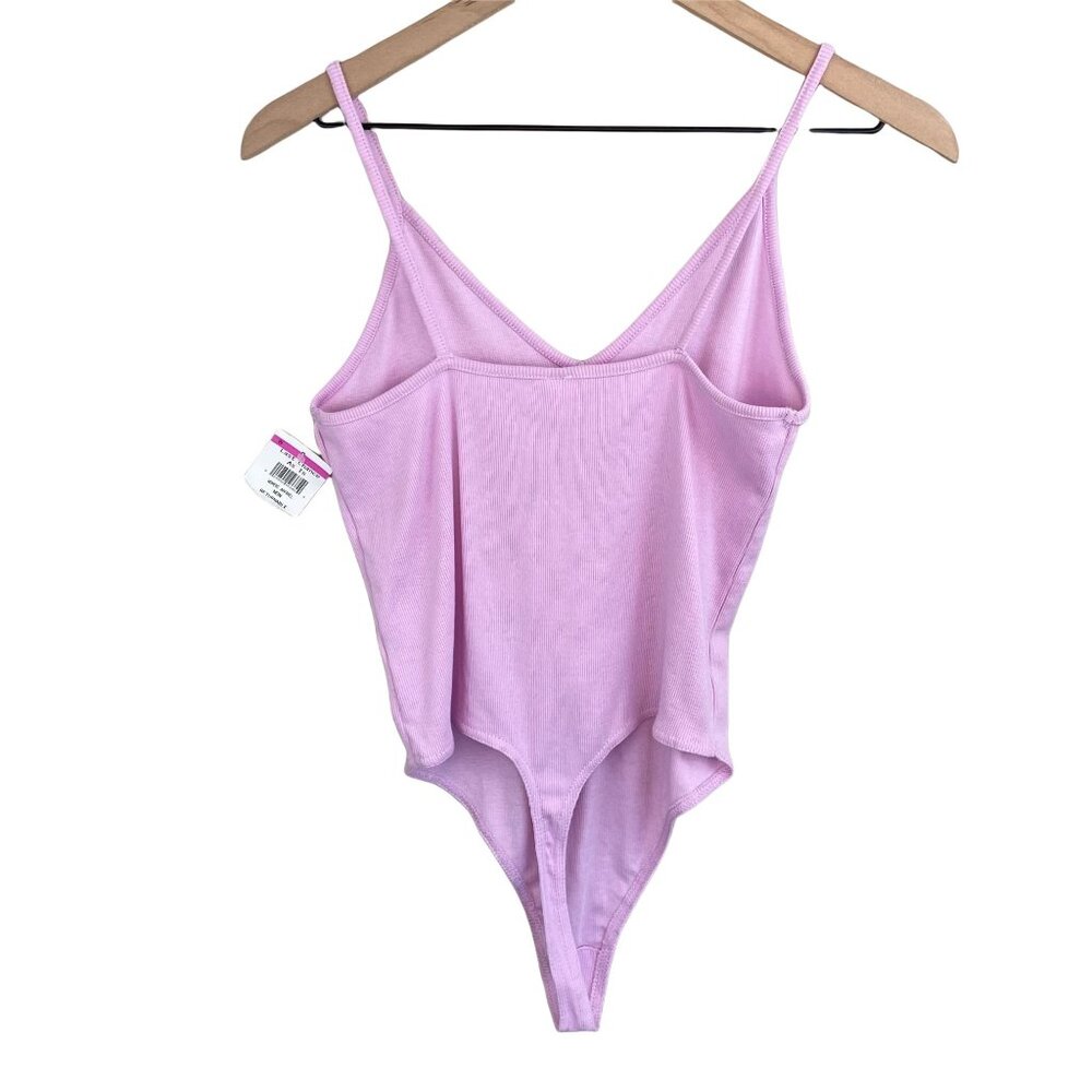 bp Nordstrom lavender pink bouquet v-neck ribbed thong tank top bodysuit medium - Picture 4 of 12